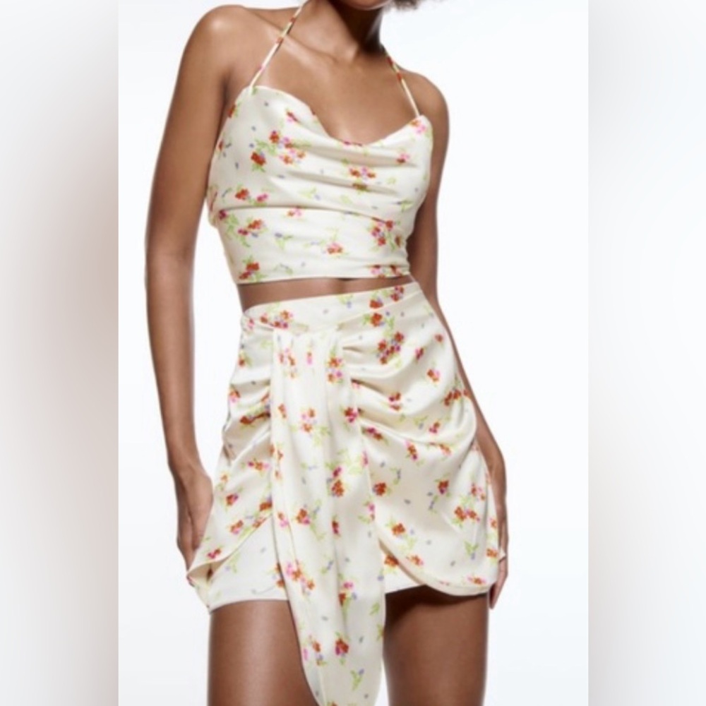 Zara Floral Print Halter Top and Skirt